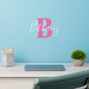 Bethany name and initial monogram white pink wall decal