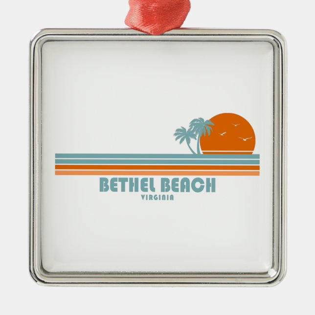 Bethel Beach Virginia Sun Palm Trees Metal Ornament (Front)