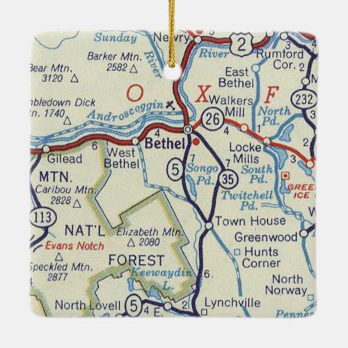 Bethel Maine Vintage Map Ceramic Ornament