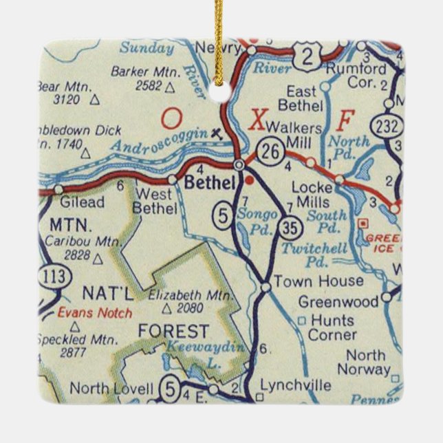 Bethel Maine Vintage Map Ceramic Ornament (Back)