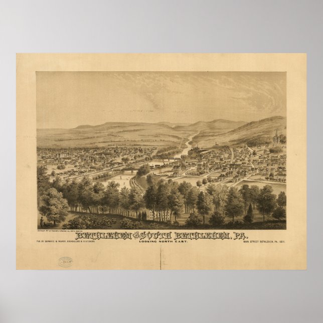 Bethlehem Pennsylvania 1877 Antique Panoramic Map Poster (Front)