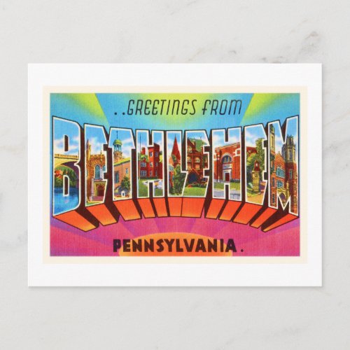 Bethlehem Pennsylvania PA Vintage Travel Souvenir Postcard