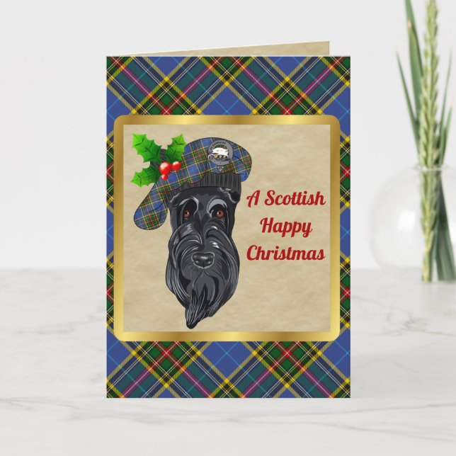 Bethune Badge & Tartan Personalized Xmas Card (Front)