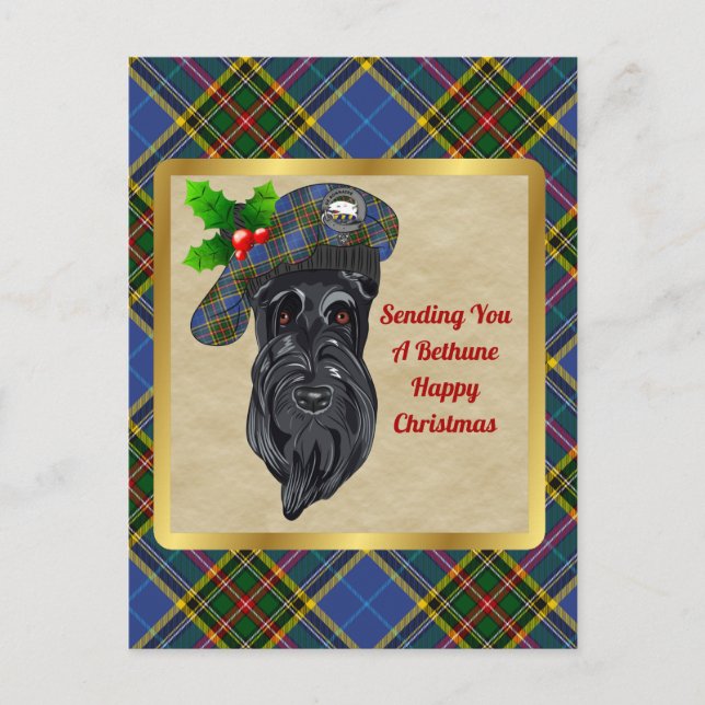 Bethune Clan Badge & Tartan Christmas Postcard (Front)