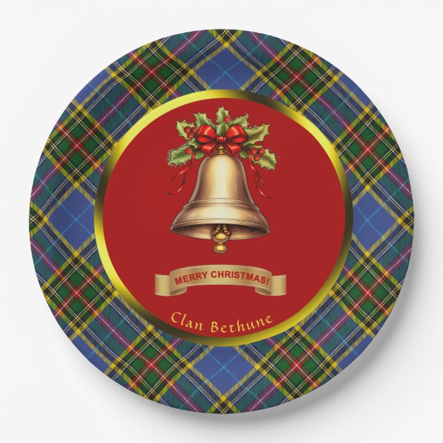 Bethune Tartan Personalized Christmas Paper Plates (Front)