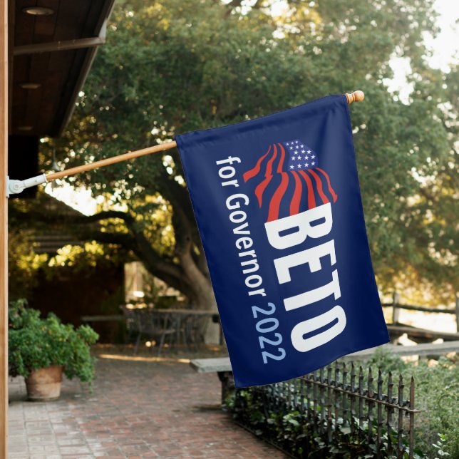 Beto O'Rourke for Governor 2022 Election Blue House Flag (In SItu)