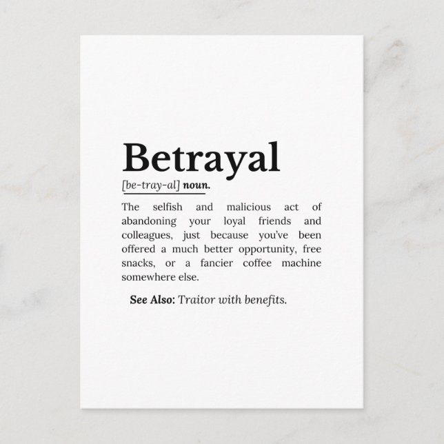 Betrayal Definition Funny Version Postcard (Front)
