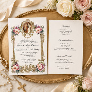 Betrothal Mary Joseph Catholic Wedding Floral  Invitation
