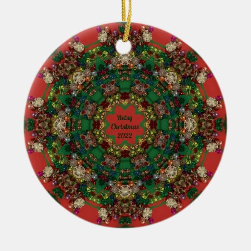 BETSY  CHRISTMAS Green Yellow Blue Red 2022  Ceramic Ornament