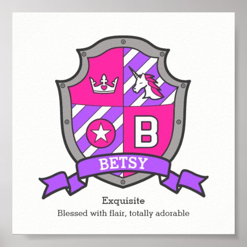 Betsy name meaning unicorn letter B crest poster