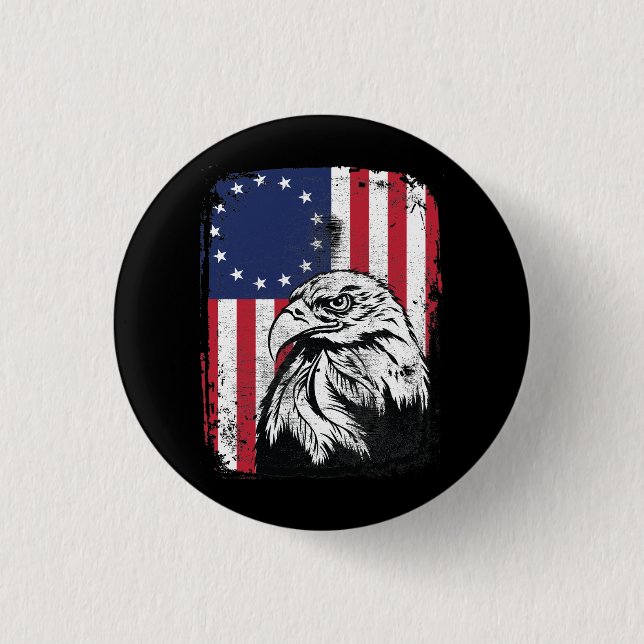 Betsy Ross 13 Star American Flag eagle Button (Front)