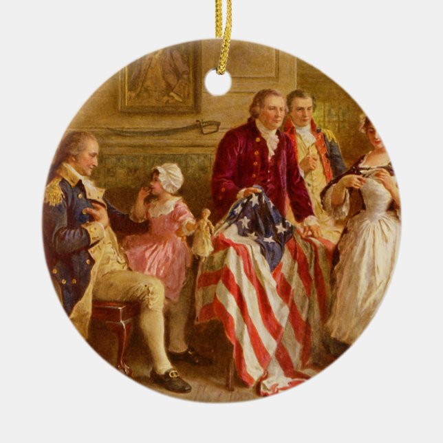 Betsy Ross 1777 by Jean Leon Gerome Ferris Ceramic Ornament (Front)