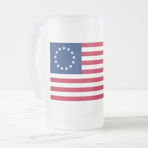 Betsy Ross American Circle Flag Flag 13 Stars Frosted Glass Beer Mug