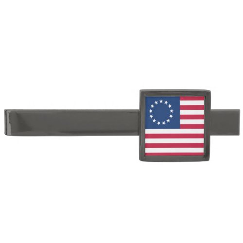 Betsy Ross American Circle Flag Flag 13 Stars Gunmetal Finish Tie Bar