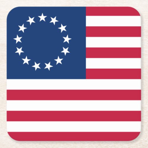 Betsy Ross American Circle Flag Flag 13 Stars Square Paper Coaster