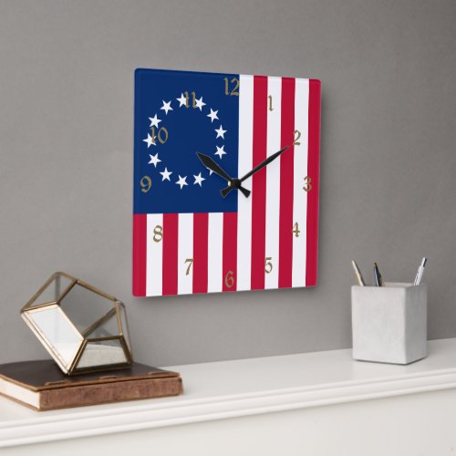 Betsy Ross American Circle Flag Flag 13 Stars Square Wall Clock