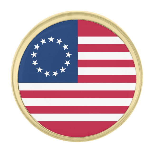 Betsy Ross American Flag Gold Finish Lapel Pin (Front)