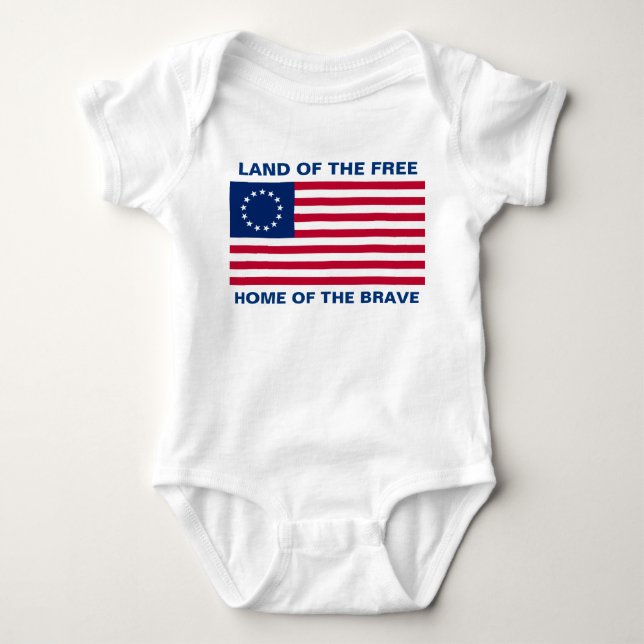Betsy Ross American Flag Independence Day Baby Bodysuit (Front)