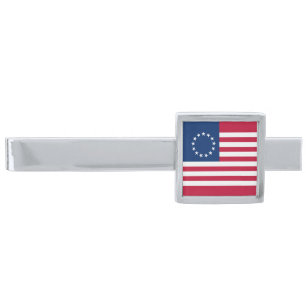 Betsy Ross American Flag Silver Finish Tie Bar