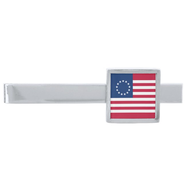 Betsy Ross American Flag Silver Finish Tie Bar (Front)