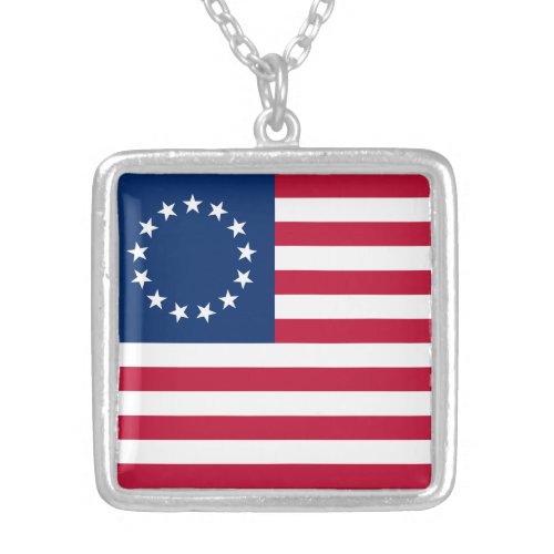 Betsy Ross American Flag Silver Plated Necklace