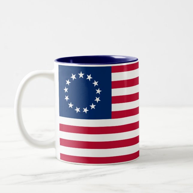 Betsy Ross American Flag Two-Tone Coffee Mug (Left)