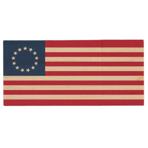 Betsy Ross American Flag Wood Flash Drive