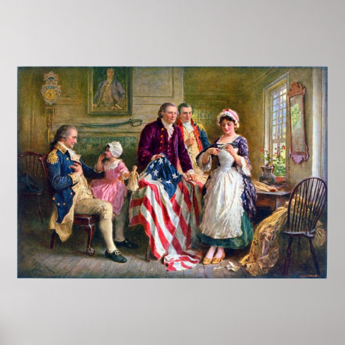 Betsy Ross and the Stars and Stripes 1777 Poster | Zazzle.com