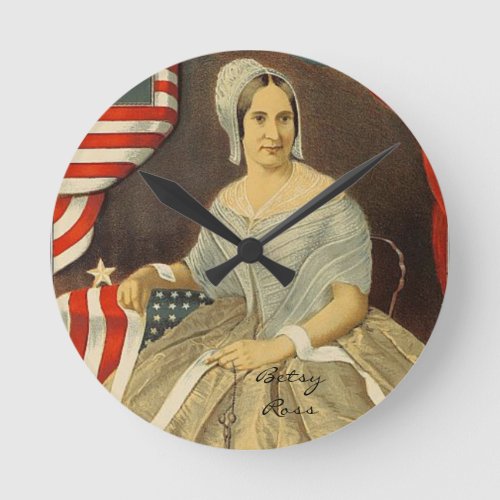 Betsy Ross First American Flag Vintage Portrait US Round Clock