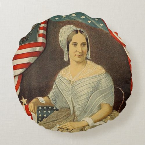 Betsy Ross First American Flag Vintage Portrait US Round Pillow