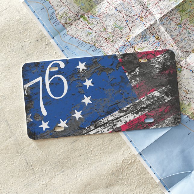 Betsy Ross Flag 1776 Patriotic 4th of July License Plate (In Situ)
