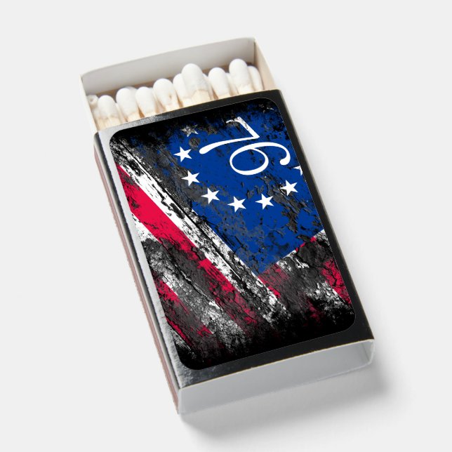 Betsy Ross Flag 1776 Patriotic 4th of July Matchboxes (Front Open)