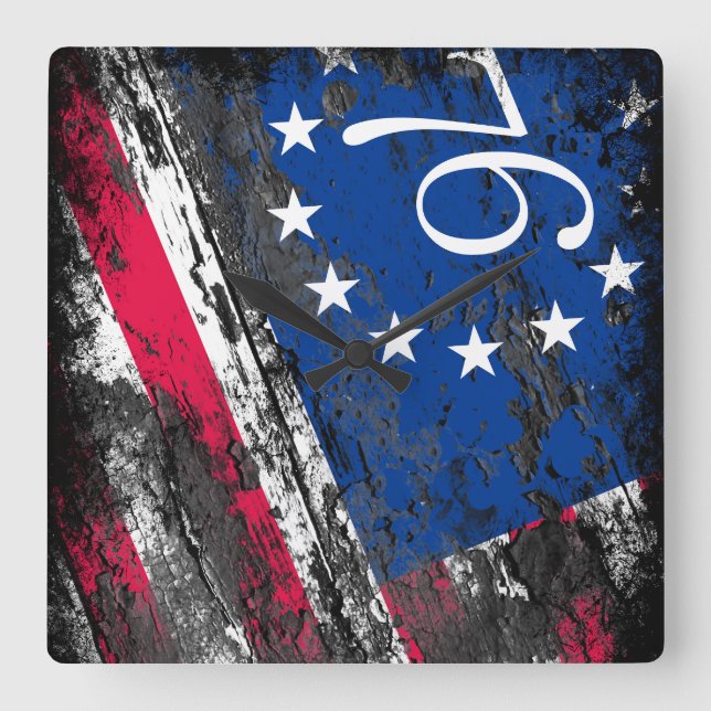 Betsy Ross Flag 1776 Patriotic 4th of July Square Wall Clock (Front)