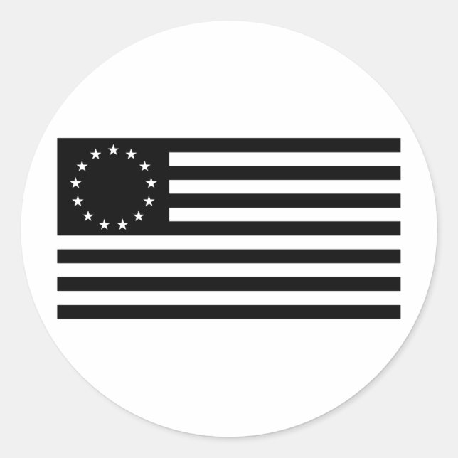 Betsy Ross Flag, Black Line Art Classic Round Sticker (Front)