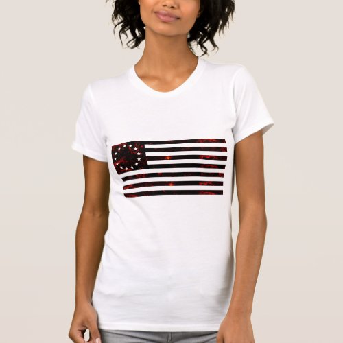 Betsy Ross Flag Fiery Line Art T_Shirt