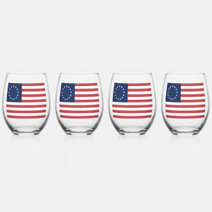 Betsy Ross Flag Stemless Wine Glass 13-Stars