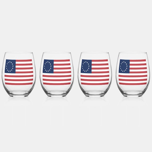 Betsy Ross Flag Stemless Wine Glass 13-Stars (Front)