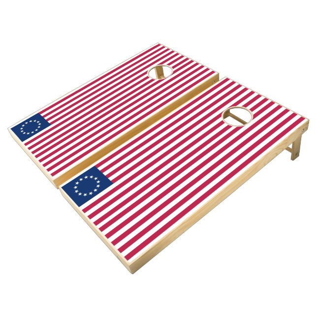Betsy Ross Flag (stylized) Cornhole Set (Angled)