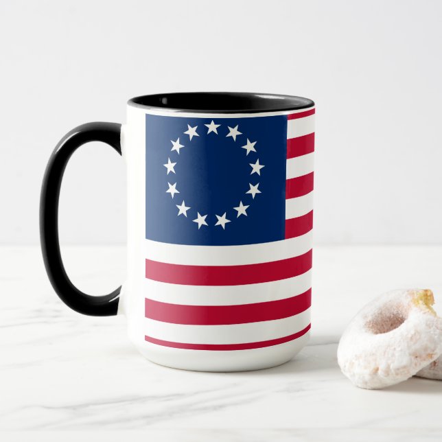 Betsy Ross Old Glory American USA Flag Mug (With Donut)
