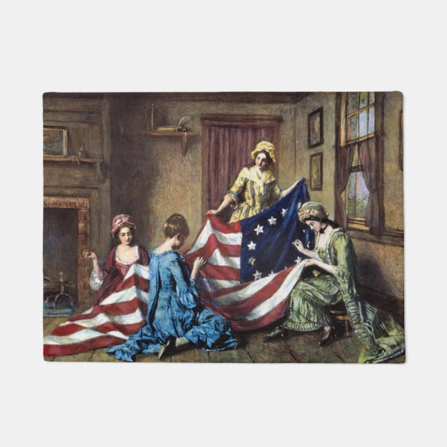 Betsy Ross Sewing The American Flag Doormat (Front)