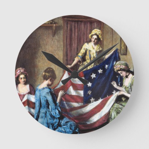 Betsy Ross Sewing The American Flag Round Clock