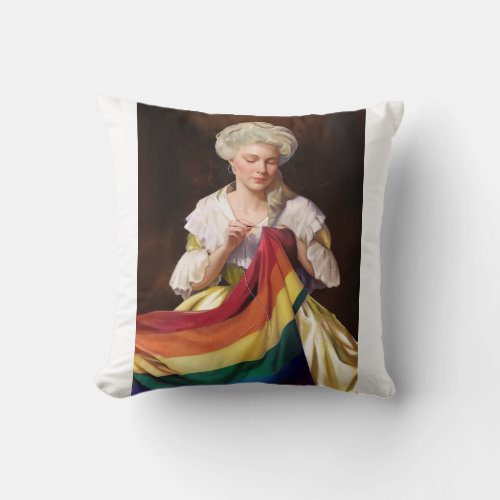 Betsy Ross Sews the Pride Flag Throw Pillow