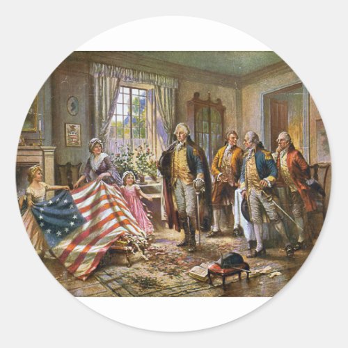 Betsy Ross Shows George Washington American Flag Classic Round Sticker