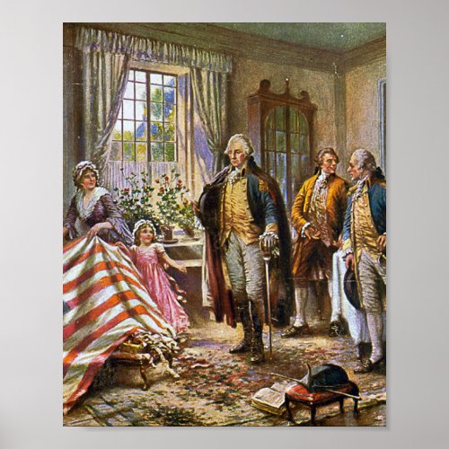 Betsy Ross Shows George Washington American Flag Poster