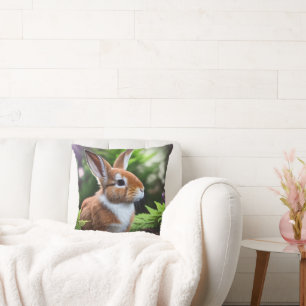 "Betsy the Bunny: A Sweet Brown and White Delight" Throw Pillow