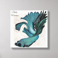 Betta Fighting Fish in Teal Green Blue Canvas Art