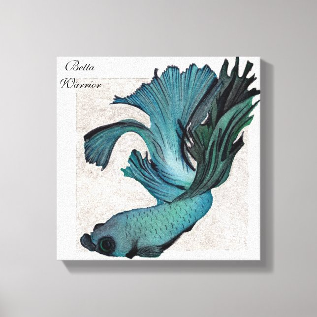 Betta Fighting Fish in Teal Green Blue Canvas Art (Front)