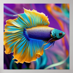 Betta Fish, blue gold purple Poster