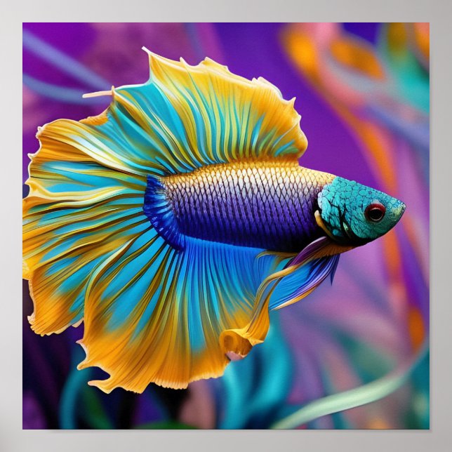 Betta Fish, blue gold purple Poster (Front)