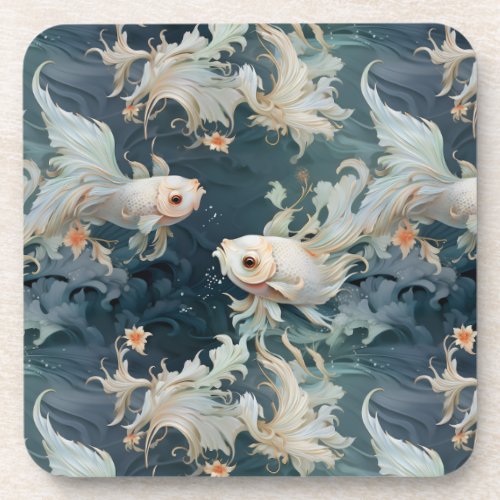 Betta Fish Blue White Beverage Coaster